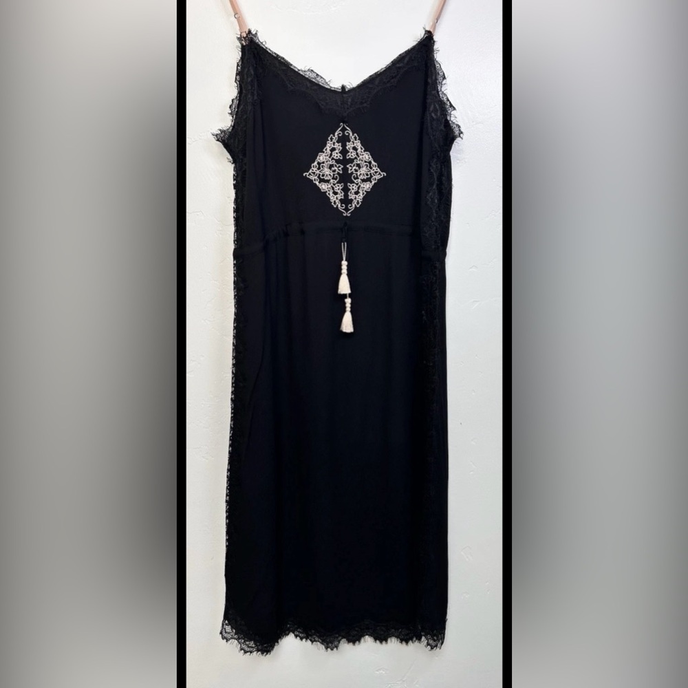Y2K Vintage Black Satin Lace Slip Dress 90’s Whimsigoth Fairy Size Small